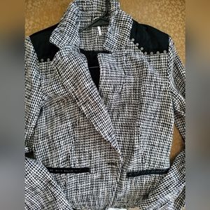 Free People Rodeo Houndstooth Blazer Embellished Contrasting Yoke Peplum Large